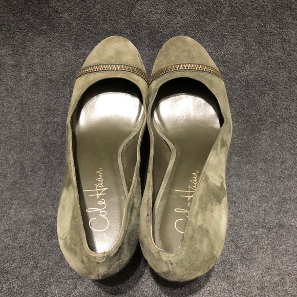 Cole Haan Women's Stephanie Zipper Platform Olive Green Suede Pumps Size 6B - Picture 5 of 11